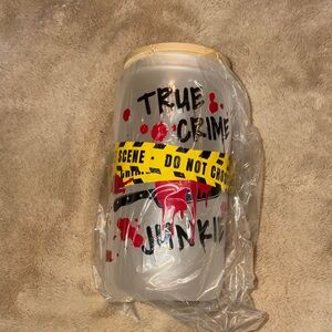 True Crime Junkie Glass Tumbler - Black and Yellow
